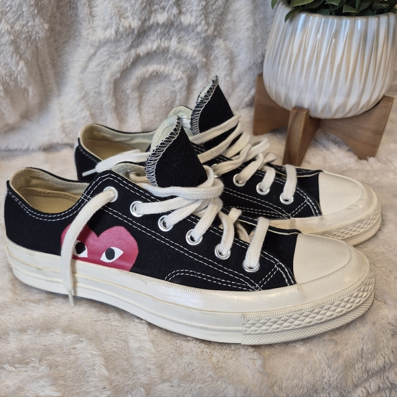 Converse X Comme Des Garsons Play Sneakers Black Low Lace Up Women's Size 8 - Picture 3 of 14